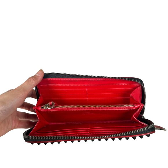 Christian Louboutin Calfskin Panettone Spiked Zip Around Wallet Black - Picture 4 of 4